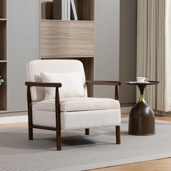 Sillón - Mueble Para Salón - Terciopelo Y Madera - Blanco (83x66x73cm)