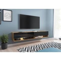 mueble de tv lowboard a 180 cm mueble de television mueble de salon sin iluminacion led color wotannegro brillo