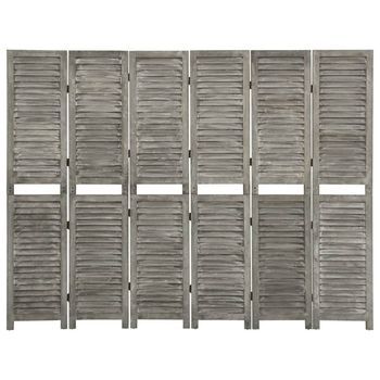 Biombo De 6 Paneles De Madera Maciza Gris 214x166 Cm Vidaxl