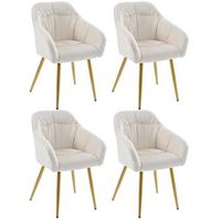juego de 4 sillas de terciopelo con reposabrazos - pies ajustables - beige y dorado