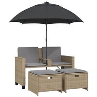 sofa jardin  sofa de exterio 2 plazas con sombrilla y taburetes ratan pe beige