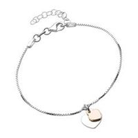 pulsera plata 925 con colgantes corazon bicolor