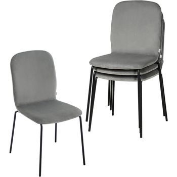 Set 4 Sillas De Comedor De Terciopelo Y Metal Apilables Ideales También Como Sillas De Cocina O De Estilo Escandinavo Engris Oscuro - Woltu