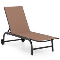 costway tumbona exterior individual con respaldo ajustable en cinco niveles y ruedas deslizantes estructura metalica resistente 169 x 69 cm cafe
