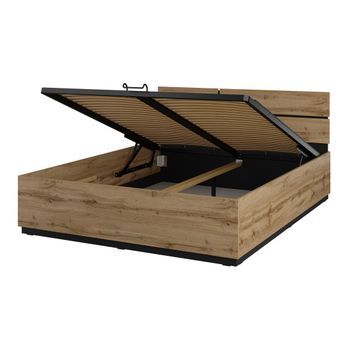 Cama Havana 180x200 Cm Roble Y Negro Con Baúl – Cama Doble Moderna Con Almacenamiento Integrado