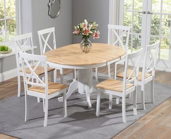 Epsom Oak and White Painted Pedestal Extending Dining Table Set with Chairs - Oak and White, 4 Chairs