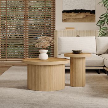 Juego De Mesas De Centro Redondas Nido, Efecto Madera, Mdf, 66 Y 40 Cm