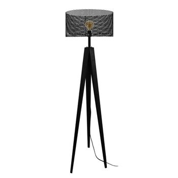 Lámpara de pie trípode madera negro metal negro pantalla negro