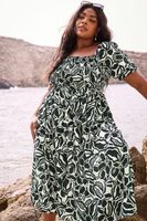 yours vestido nido de abeja blanco y negro de flores mujer curvy y tallas grandes yours