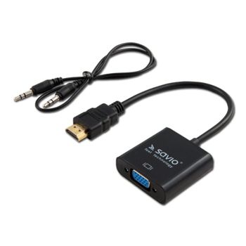 Cable convertidor Savio CL-23/B VGA a HDMI 0,5 m macho-hembra negro