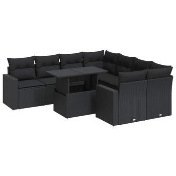 Set De Sofás De Jardín Con Cojines 9 Pzas Ratán Sintético Negro Vidaxl