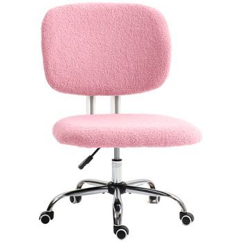 Silla De Oficina Ergonómica Y Giratoria Ajustable En Altura, Sin Reposabrazos, Terciopelo Rosa