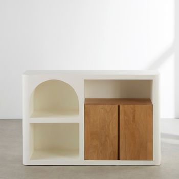 Librería baja de MDF crema y mango macizo