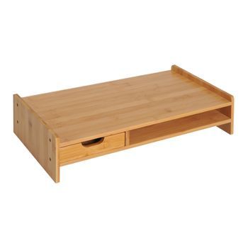Soporte Para Monitor Elevador De Pantalla 49x25,5x11,5cm Con Cajón Y Organizador Bambú Natural