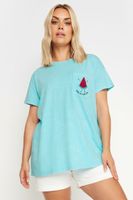 yours camiseta azul de algodon con sandia bordada mujer curvy y tallas grandes yours