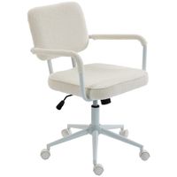 homcom silla de oficina de tejido sherpa con giro 360 balanceo altura regulable y ruedas de pu blanco crema   aosom espana