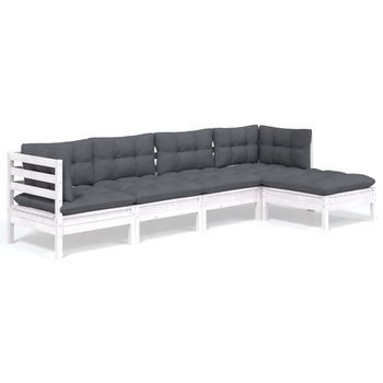 Muebles De Jardín 5 Piezas Con Cojines Blanco Madera De Pino