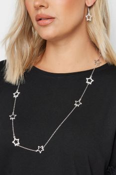 Conjunto De Collar Y Pendientes De Estrellas Plateadas
