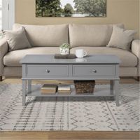 mesa de centro con 2 cajones en efecto de madera gris
