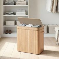 cesto de ropa sucia con tapa 150 l de bambu de color natural