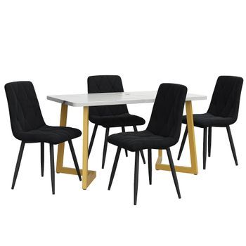 Conjunto De Mesa De 117 Cm Con Patas Doradas Y 4 Sillas Negras Con Rombos