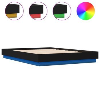 Cama Matrimonial | Cama Para Adultos | Estructura De Cama Con Luces Led Negro 150x200 Cm