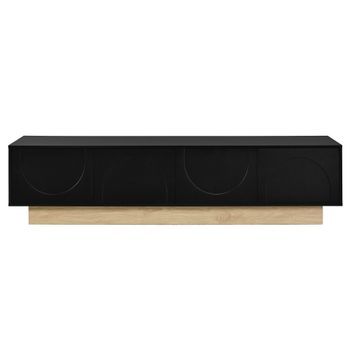 Mueble De Tv Negro De 175 Cm Con Puertas Curvas Y Acabado Efecto Madera