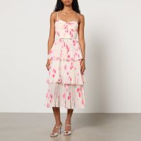 self-portrait floral-print chiffon midi dress - uk 12