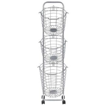 Carrito Con 3 Cestas De Metal Plateado Almacenaje Alambre Asas Ruedas Ayapal