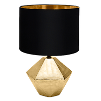 aigostar 197179 - lampara de ceramica casquillo e14 r220mm forma de diamante dorado lampara de mesa o mesita de noche pantalla de tela lampara escritorio diseno moderno para estudio salon etc