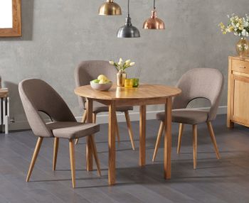 Oxford 90cm Solid Oak Drop Leaf Extending Dining Table with Halifax Fabric Chairs - Grey, 2 Chairs