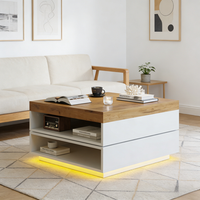 mesa de centro cuadrada 65  65  40 cm con tablero giratorio y luces led
