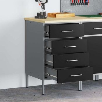 Vidaxl Banco De Trabajo Con Cajón Negro Y Gris 50 X 55 X 85 Cm