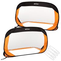 aktive - set 2 porterias de futbol plegables medidas 120x80x80 cm para ninos facil montaje color negro y naranja para playa portatil con bolsa de transporte juegos exterior