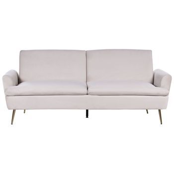 Sofá Cama De Terciopelo Beige Claro 3 Plazas Patas De Metal Dorado Vettre