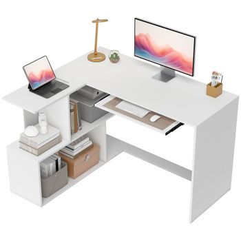 Escritorio Esquinero En L De Tablero De Partículas E1, Homcom, 120 X 100 X 76 Cm – Blanco