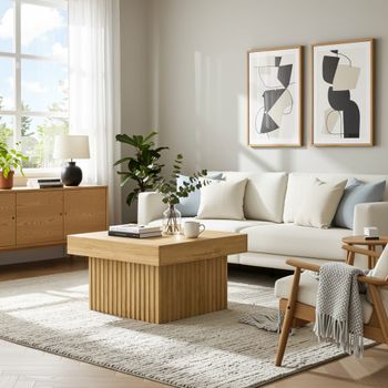 Mesa de centro cuadrada efecto madera natural, 79x79x46 cm