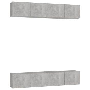 Juego De 4 Uds Muebles Tv | Mueble De Salón | Armario Tv Gris Hormigón 80x30x30 Cm
