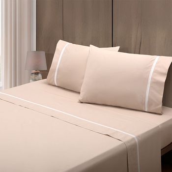 Juego Sábanas 100% Algodón Percal 200 Hilos Vainica 30 Cm Jade 105 Cm Rufino Diaz, Beige