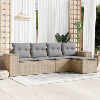 Conjunto De Sofás Jardín Con Cojines 5 Uds | Mueble Jardin Mesa Y Sillas Ratán Sintético Beige Cfw926950