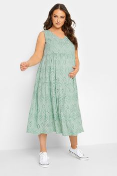 Bump It Up Maternity Vestido Verde Salvia Sin Mangas Con Bordados Calados