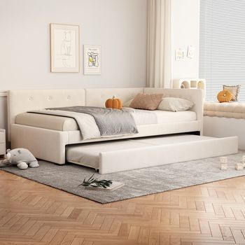 Cama Sofá Nido Estilo Minimalista 90x200 Cm Beige Con Cama Extraíble