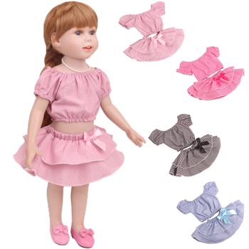 Conjunto a cuadros para muñeca de 18 pulgadas, uno o dos en la parte superior, conjunto de combinación de colores frescos, muñeca a la moda, accesorios minimalistas de verano