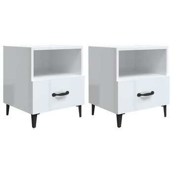 Juego De 2 Mesitas De Noche - Mesillas Madera Contrachapada Blanco Brillante Mc6050