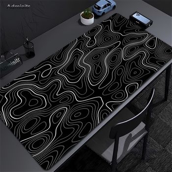 Alfombrilla de escritorio XXL, alfombrilla de ratón líquida Strata blanca y negra, alfombrilla de ratón abstracta grande, alfombrilla de escritorio para juegos con Lockedge, alfombra antideslizante