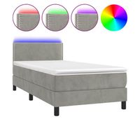 cama box spring colchon y led terciopelo gris claro 90x200 cm liso con clavos
