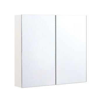 Armario De Baño Con Espejo Madera Contrachapada Blanca 80 X 70 Cm De Pared 2 Puertas Estantes Almacenamiento Navarra