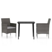 juego de comedor de jardin 3 uds  conjunto mueble jardin mesa y sillas con cojines gris y negro