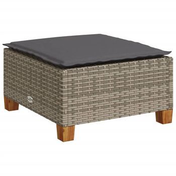 Taburete De Jardín | Otomana De Jardín | Reposapiés De Jardín Y Cojín Ratán Sintético Gris 63,5x56x32 Cm