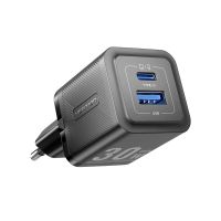 vention gan charger feqb0-eu cargador de 2 puertos usb-c y usb 30w negro